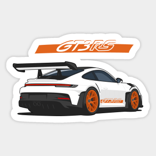 Rear car 911 gt3 rs white orange Sticker